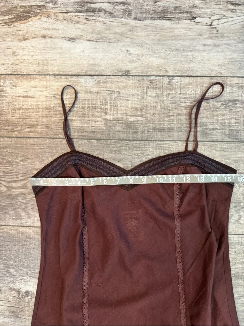 Free People Brown Slip Dress with Black Lace Trim